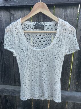 Reformation 100% Linen Open Knit Crochet Scoop Neck Top Cream M